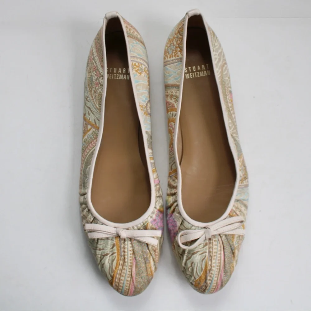 Stuart Weitzman Cream Multicolor Floral Paisley Ballet Almond Toe Flats Size 10